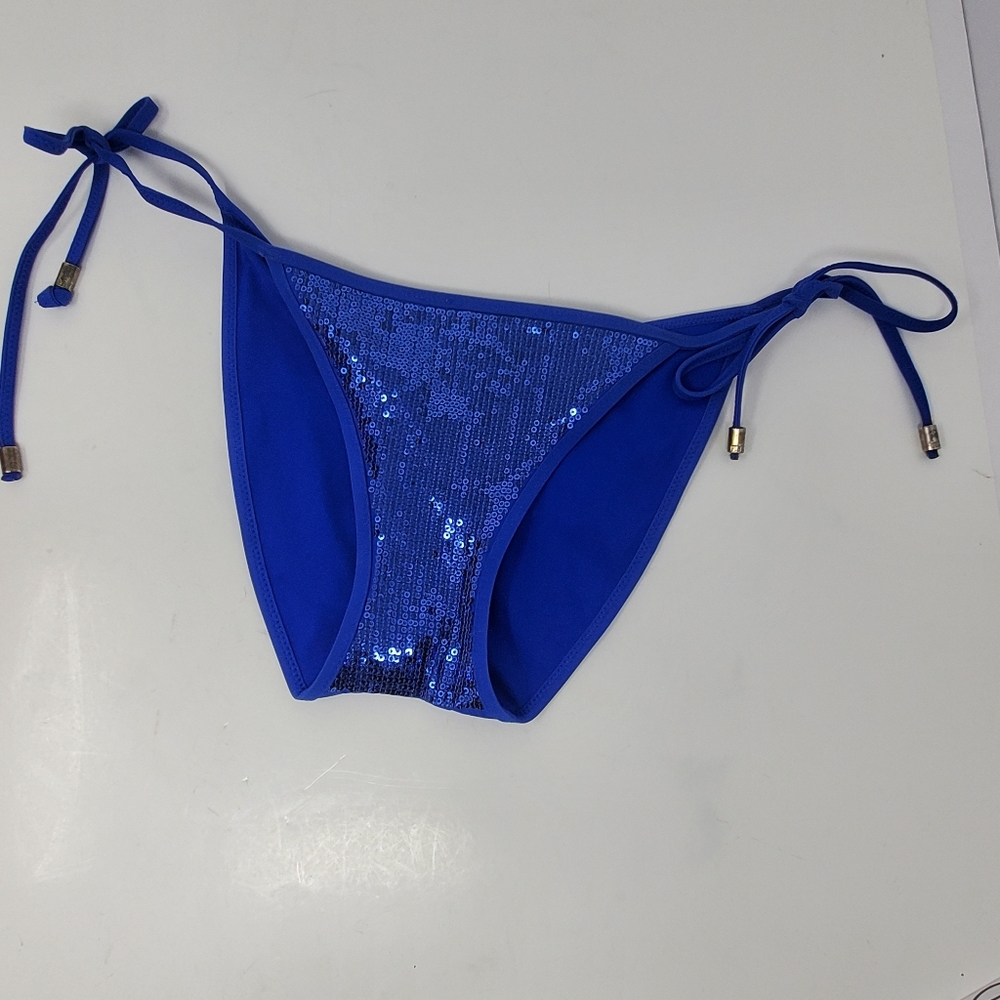 Victoria's Secret PINk swim blue sequined Bikini bottom Size Small